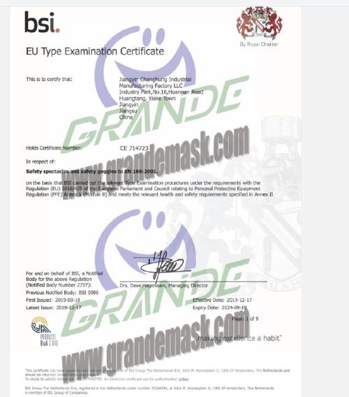 BSI机构发口罩CE证书 办理流程介绍
